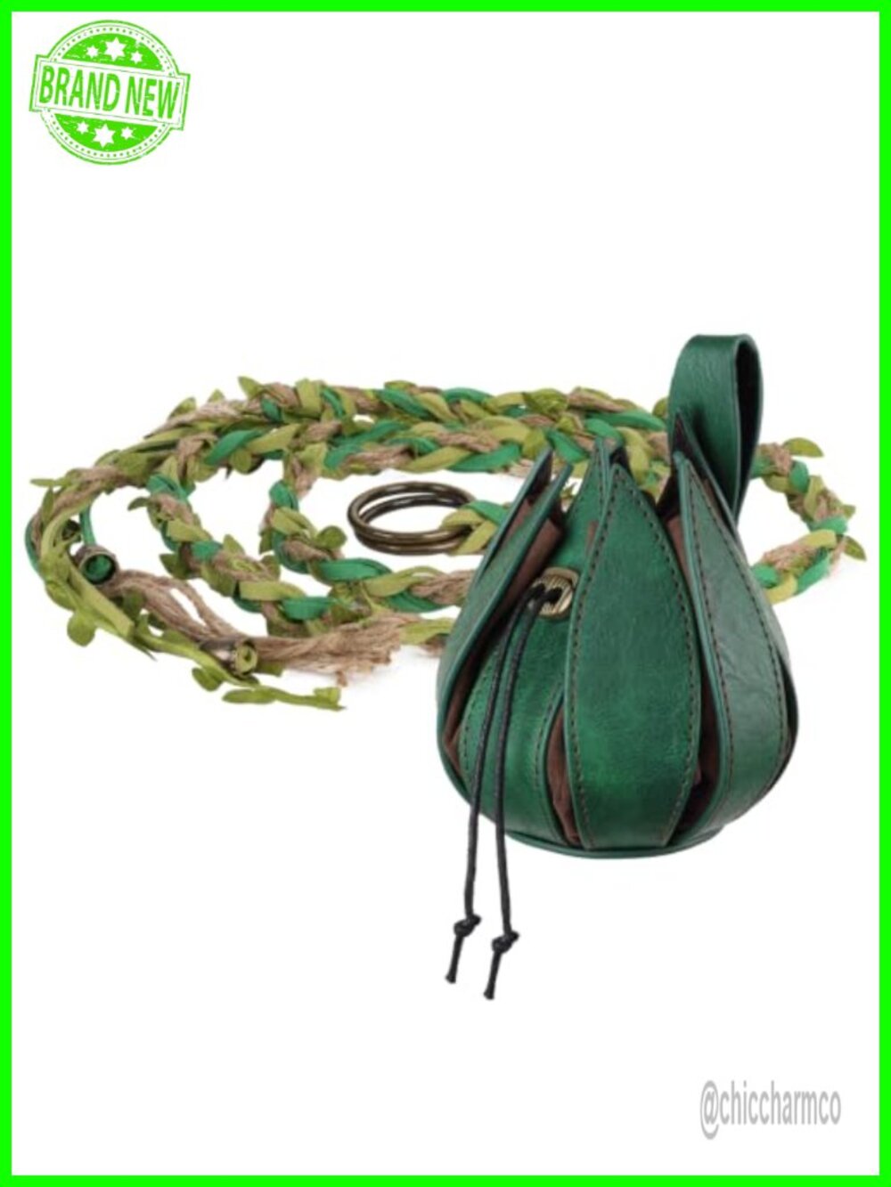 Boho Leaf Twine Belt Renaissance Purse Faux Leather Dice Bag LARP